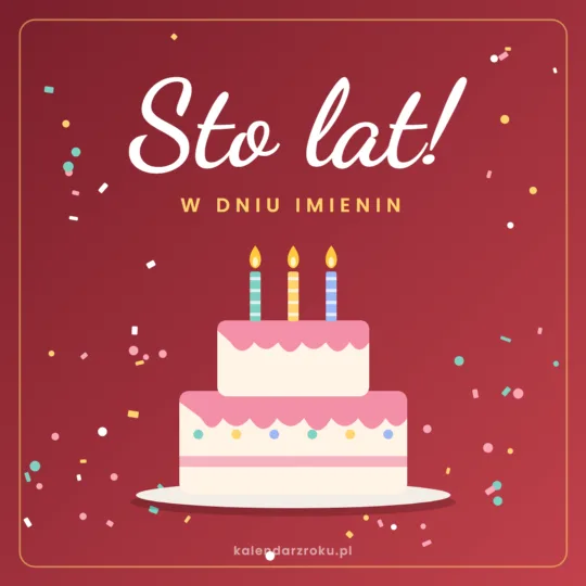 Kartka imieninowa z tortem ze świeczkami i napisem "Sto lat!"